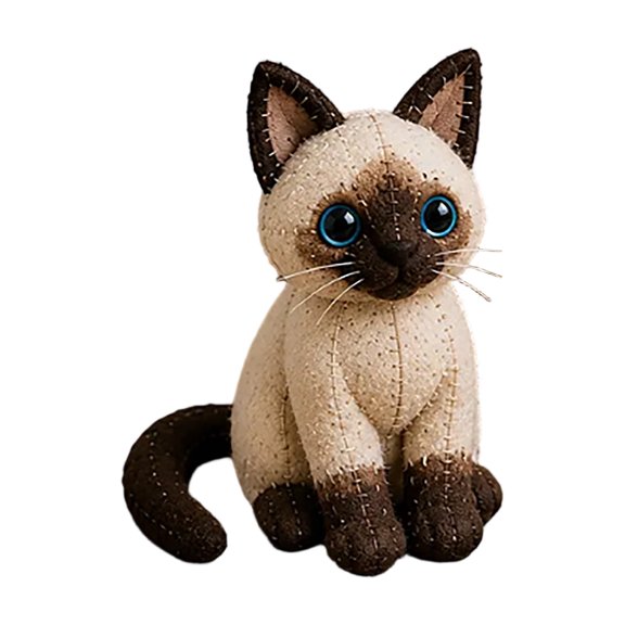 Slender Siamese Patchwork Cat DIY Sewing Kit, Seal Point Fabric Kitten Craft Set, Complete Sewing Supply Kit for Boho Entryway Table Display
