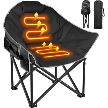 Slendor Heated Camping Chair Oversized, Portable Heated Chair Outdoor Sports with Backrest, High Back, Pillow, 3 Heat Levels, Folding Lawn Patio Lounge Chair, Supports 440 lbs