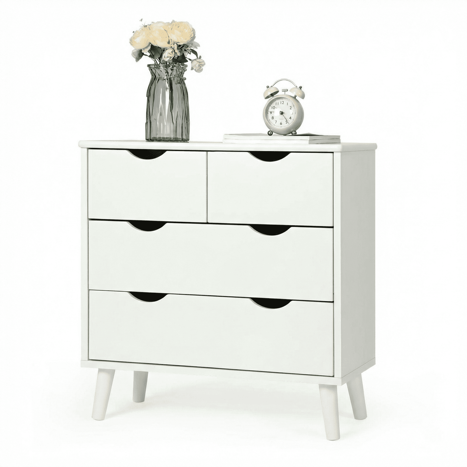 Slevoo 4 Drawers Dresser for Bedroom, 24.4''H White Drawer Dresser Nightstand with Solid Wood Legs