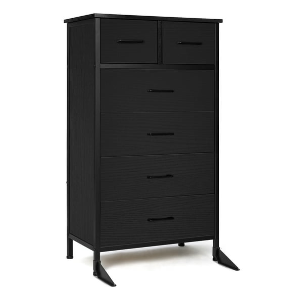 Slevoo 6 Drawer Dresser for Bedroom, Storage Cabinet Wooden Dresser, Steel Wood Frame, 42.1''H Black