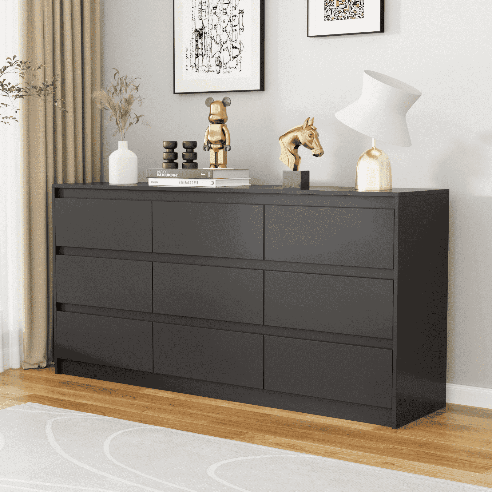 Slevoo 9 Drawer Dresser, Dresser for Bedroom with Wooden Bins