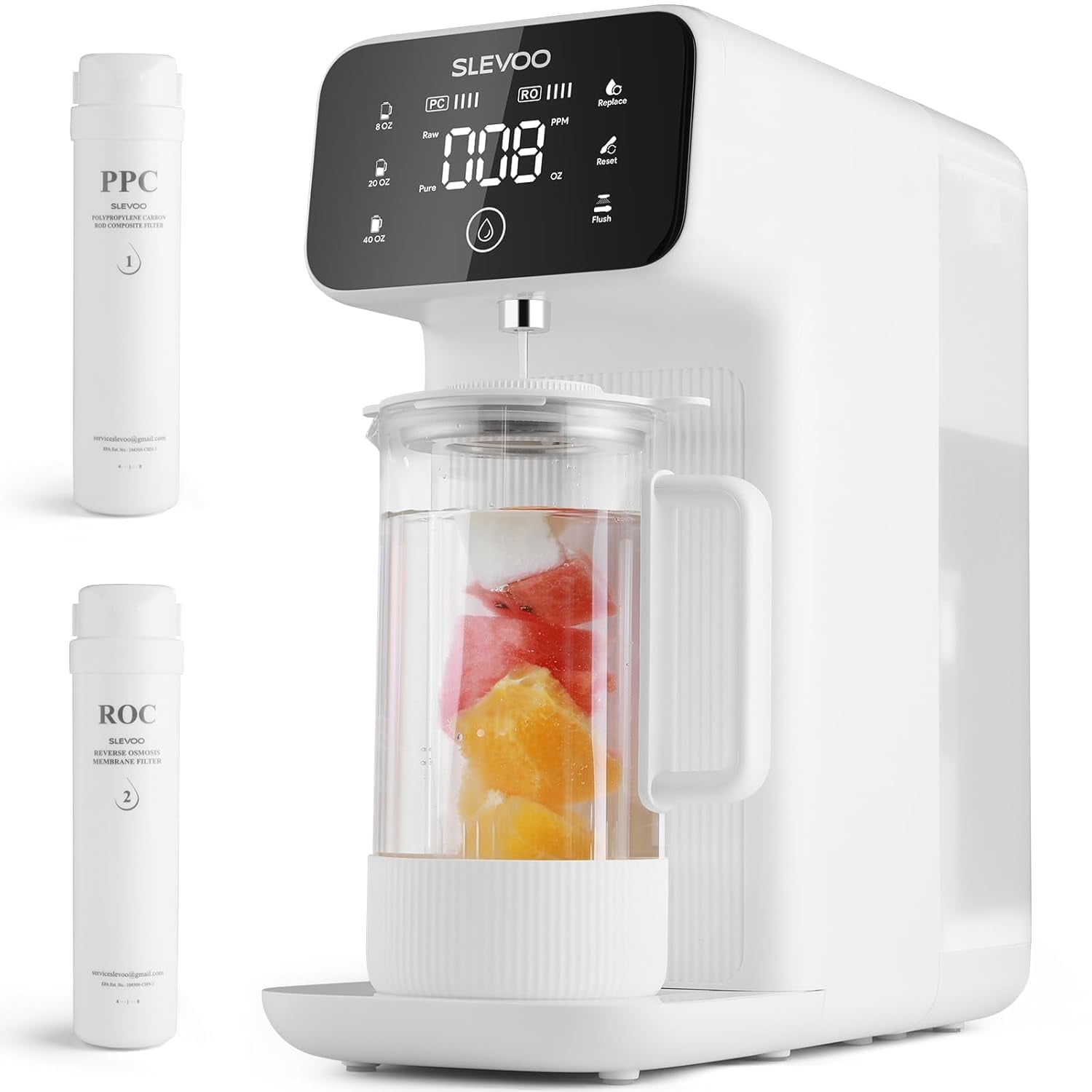 Slevoo Countertop Water Filter, 5 Stage Ro Water Filtration System with Remineralization Glass Pitcher for Home Office, TDS Real-Time Displaying, 4L Capacity Tank