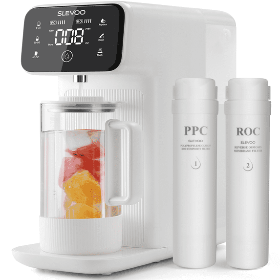 Slevoo Countertop Water Filter, 5-Stage Ro Filtration System with Glass Pitcher