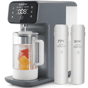 Slevoo Reverse Osmosis Water Filter Countertop, 6 Stage Ro Water Filtration System with Glass Pitcher, 4:1 Pure to Drain & TDS Displaying, Blue Grey