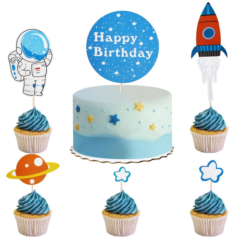Sleyberoy 6Pack Rocket Astronaut Space Cake Toppers Spaceship