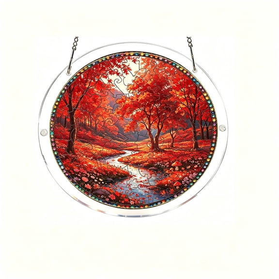 Slhenay Acrylic Board Double Sided Pattern Diamond Painting Suncatcher Pendant, Crystal Art for Home Wall or Window Decoration Handmade Gift Red