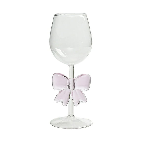 Slhenay Bow Handle Wine Glasses Pink Bow Hand Blown Crystal Glass Coquette Crystals Wine Goblets Suitable for Bachelorette Weddings Birthday Party (20.5Cm)
