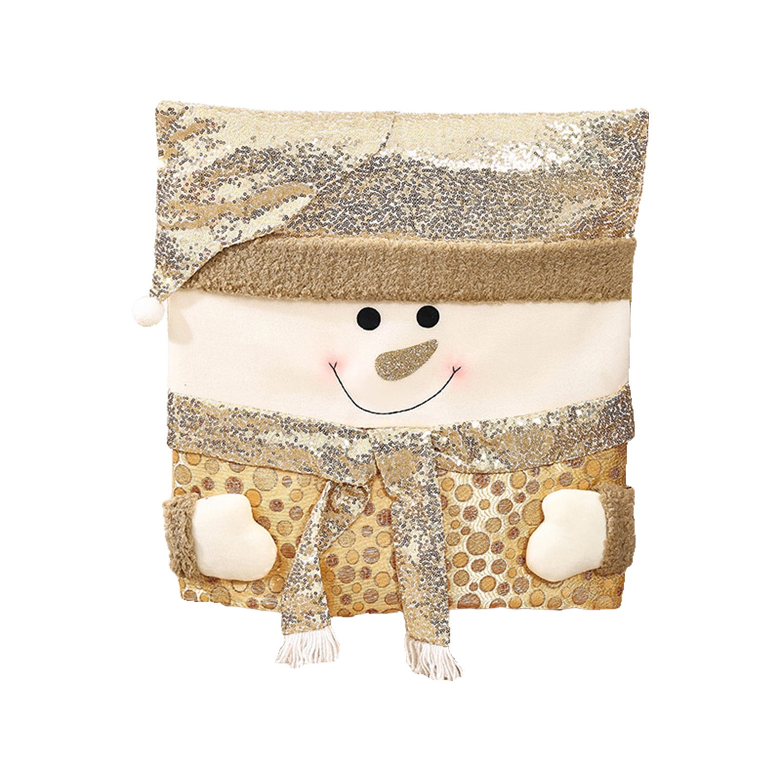Slhenay Christmas Chair Covers, Gold Sequin Snowman Chair Slipcovers