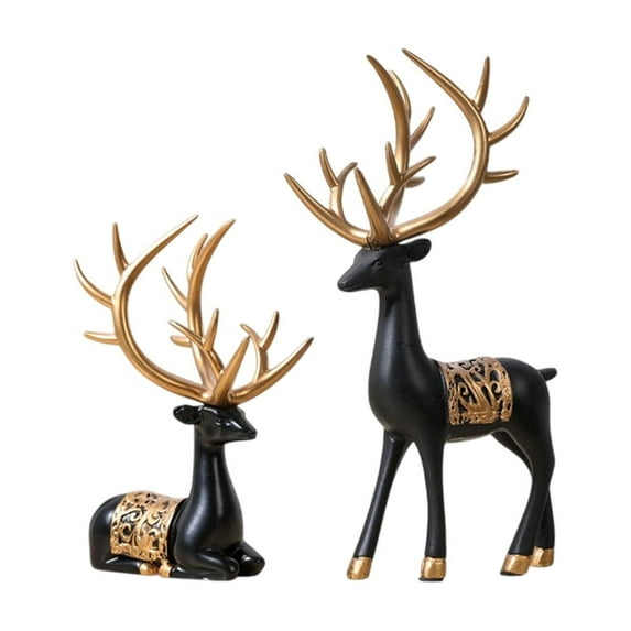 Slhenay Christmas Elk Tabletop Decoration Set of 2 Resin Reindeer Statue Decor for Home Living Room Bookshelf Office, Perfect Festive Gifts (Black)