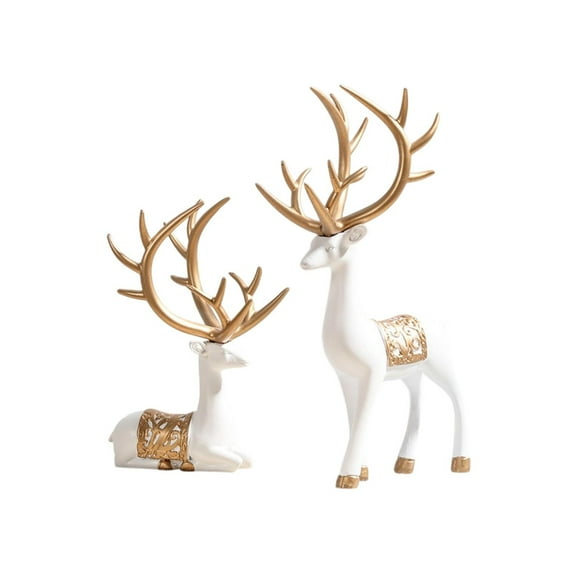Slhenay Christmas Elk Tabletop Decoration Set of 2 Resin Reindeer Statue Decor for Home Living Room Bookshelf Office, Perfect Festive Gifts (White)