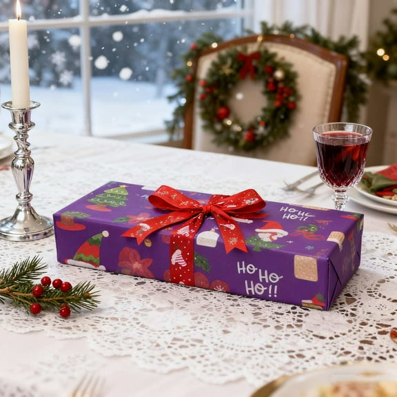 Slhenay Christmas Wrapping Paper Roll 5 Meters Christmas Wrapping Paper for Xmas Holiday Decoration, Party Celebration (Purple)