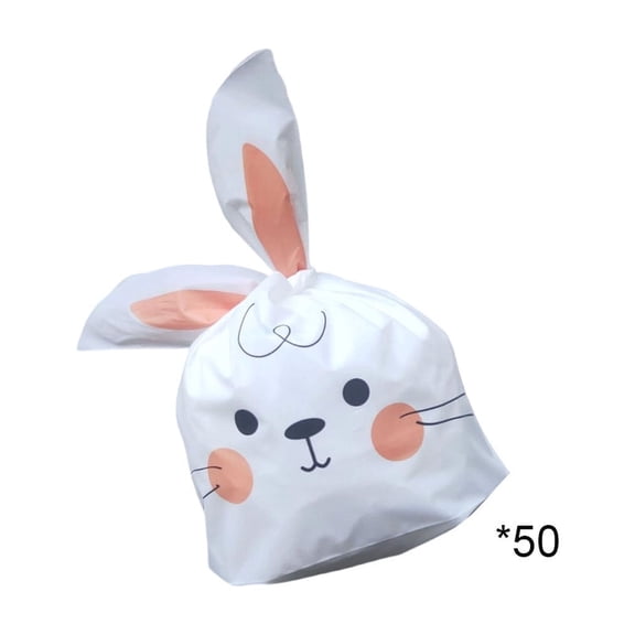 Slhenay Easter Bunny Goodie Bags 50Pcs Bunny Candy Gift Bag Long Ear Party Favor Bags Plastic Easter Treat Bag for Gift Cookie Packing Party Supplies (B)