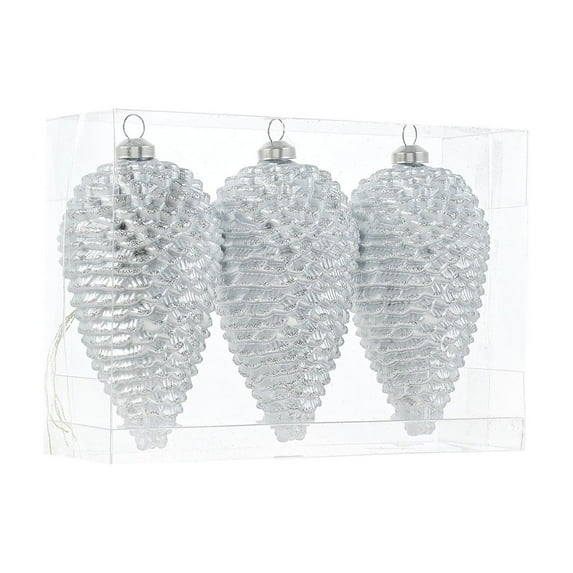 Slhenay Glitter Pinecone Christmas Ornament Hanging Artificial Pinecone Decor for Xmas Tree Wreath Garland Winter Holiday Party Supplies (Silver)