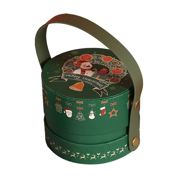 Slhenay Hand-held Round Gift Box Christmas Storage Container for Treats Decorations Cute Design for Holiday Celebrations Xmas Party Supplies (Green)