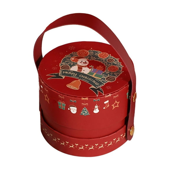 Slhenay Hand-held Round Gift Box Christmas Storage Container for Treats Decorations Cute Design for Holiday Celebrations Xmas Party Supplies (Red)