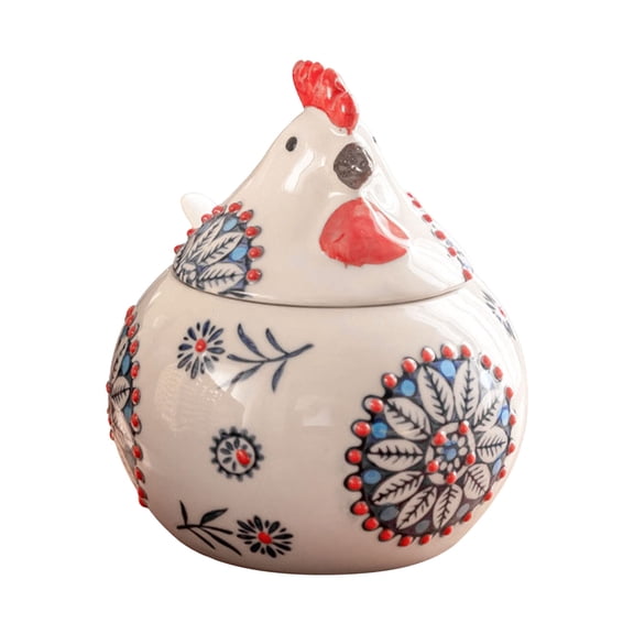 Slhenay Salt Cellar with Lid and Spoon, Ceramic Chicken Salt Jar, Uniqe Rooster Design Spice Holder for Counter, Coffee, Sugar and Candies (Blue)