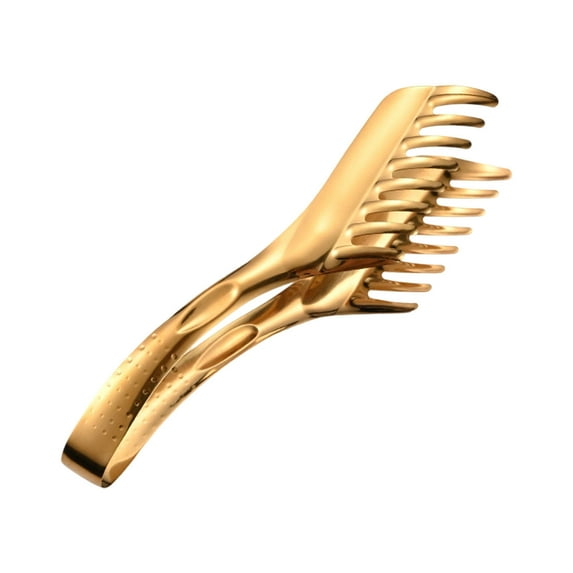 Slhenay Stainless Steel Pasta Tongs, Spaghetti Tongs with Teeth, Serving Tongs for Noodles, Spaghetti, Bread, Cooking (Gold)