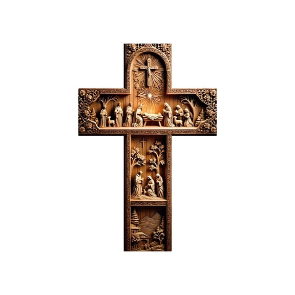 Slhenay Wooden Cross for Wall, Easter Wood Cross Wall Decor Door Sign, Art for Church Home Room Decoration, 3D Pattern Print, Not Carving