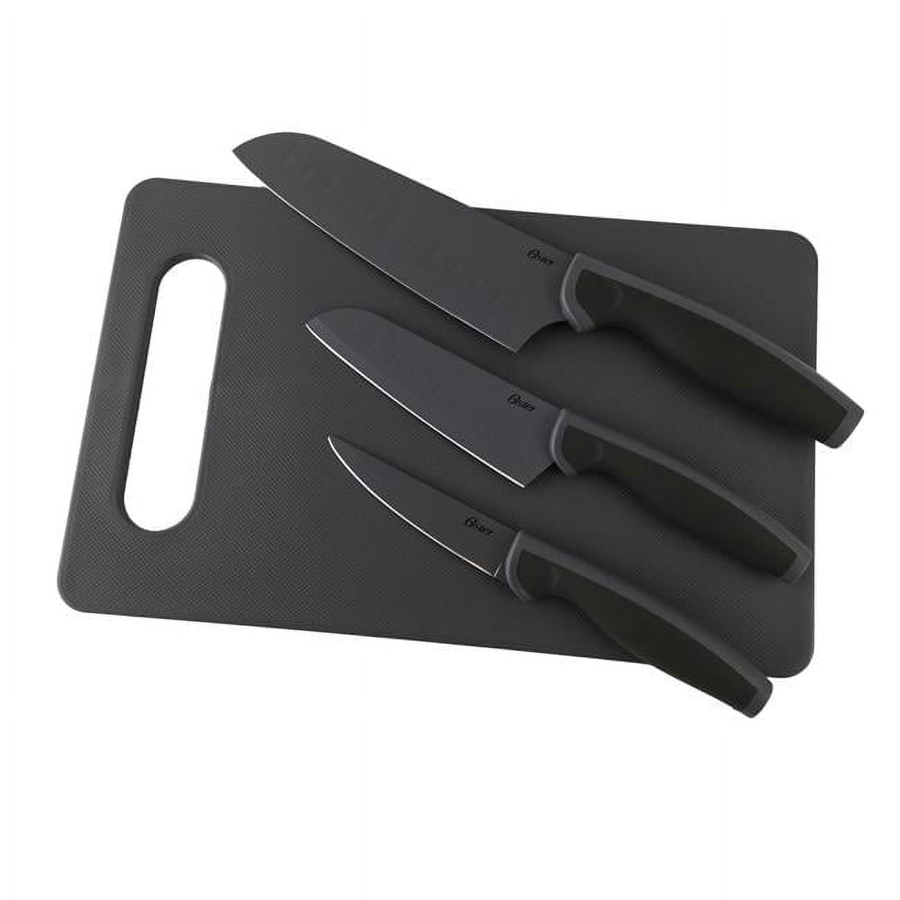 Black Polycarbonate Handle Stainless Steel Knife Set with Cutting Board