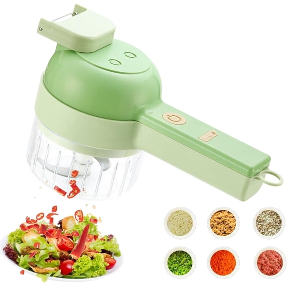 Slice Ease Electric Chopper, 4 in 1 Multi-Functional Portable Electric Vegetable Cutter Set, Wireless Grinder, for Home Kitchen Garlic, Peppers, Onions, Meat (Green, Upgraded 1200mAh)