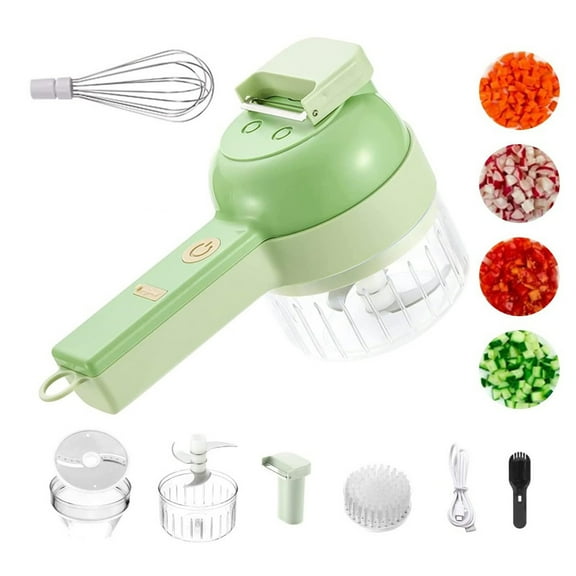 Slice Ease Electric Chopper, 4 in 1 Multi-Functional Portable Electric Vegetable Cutter Set, Wireless Grinder, for Home Kitchen Garlic, Peppers, Onions, Meat (Green, Upgraded 800mAh)