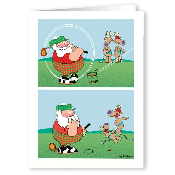 "Slice!" Santa Golfing with his Reindeer - Funny Holiday Christmas Cards - 18 Ca