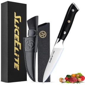 Slice Series 3.5-Inch Paring Knife  High Carbon German Steel Blade with Ergonomic Pakkawood Handle, with Options of Durable Polymer and Premium Leather Sheaths (Paring Knife with Leather Sheath)