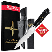 Slice Series 5.5 - Inch Utility Knife   High Carbon German Steel Multipurpose Blade with Ergonomic Pakkawood Handle and Durable Polymer Sheath Utility Knife with Leather Sheath