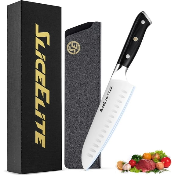 SliceElite Santoku Knife - 7-Inch High Carbon German Steel Blade with Pakkawood Handle