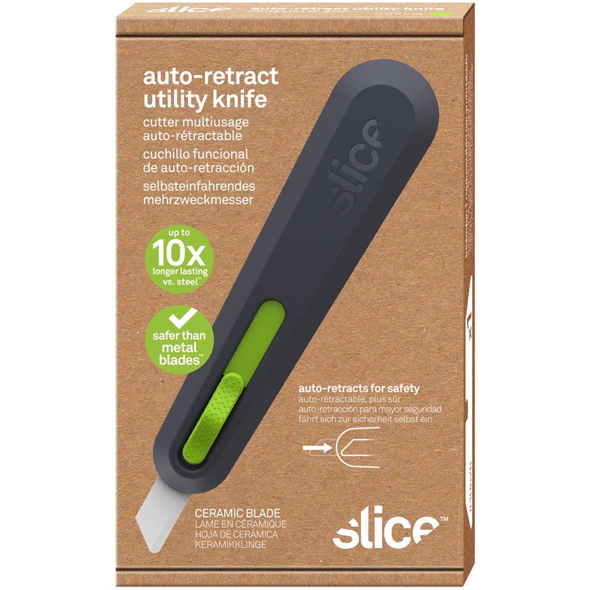 Slice 10558 Utility Knife: 6.06" Handle Length, Retractable Nylon Handle
