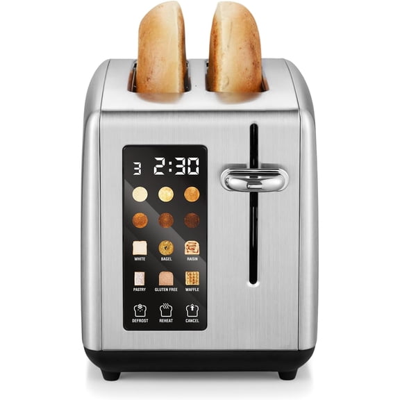 Slice Toaster with Digital Countdown, Extra-Wide Slots for Bagels & Thick Bread, One-Touch Presets, Stainless Steel, Defrost/Reheat/Cancel