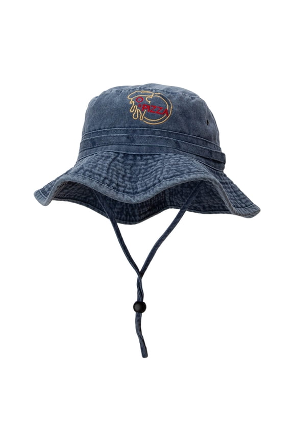 Slice of Pizza with Word Extra Big Size Fishing Hats - Navy 2XL-3XL