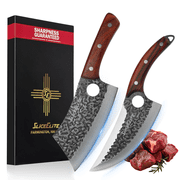 SliceElite 2PCS Hand-Forged Butcher Knife Set | Cleaver & Viking Knives for Meat Cutting | Professional Chef Knife Gift Box, Perfect BBQ Tool for Men