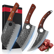 SliceElite 3PCS Hand-Forged Butcher Knife Set – Cleaver, Viking, Boning Knives for Meat Cutting – Chef BBQ Gift with Box for Men