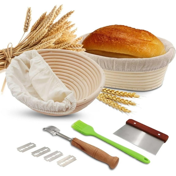 SliceElite Banneton Proofing Basket Set 9" & 10" Round Sourdough Proofing Baskets with Linen Liners, Breads Lame & 5 Blades Baking Tools for Artisan Bread Making