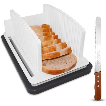 SliceElite Bread Slicer for Sourdough Rounds - Adjustable Bread Slicing Guide With Crumb Tray & Compact Bread knife for kitchen - Manual Bread Slicer For Homemade Bread Perfect Bread Making gifts