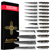 SliceElite Elite Series 12-Piece Damascus Knife Set   VG10 Steel Blades with Forged Carbon Fiber Handles Infused with Gold Leaf, Magnetic Clasp Gift Box