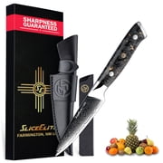 SliceElite Elite Series 3.5-Inch Damascus Paring Knife   VG10 Steel Blade with Forged Carbon Fiber Handle Infused with Gold Leaf, Dual Sheaths, and Polishing Cloth