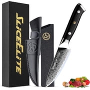 SliceElite Elite Series 3.5-Inch Damascus Paring Knife   VG10 Steel Blade with G10 Handle, Dual Sheaths, and Polishing Cloth