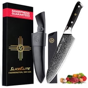 SliceElite Elite Series 7-Inch Damascus Santoku Knife   VG10 Steel Blade with G10 Handle and Dual Sheaths, and Polishing Cloth Santoku Knife G10 Handle
