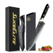 SliceElite Elite Series 8-Inch Damascus Chef Knife   VG10 Steel Blade with Forged Carbon Fiber Handle, Dual Sheaths Chef Knife FC Handle