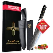 SliceElite Elite Series 8-Inch Damascus Chef Knife   VG10 Steel Blade with Forged Carbon Fiber Handle, Dual Sheaths Chef Knife FC Handle