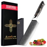 SliceElite Elite Series Nakiri Knife 7 Inch Damascus Steel VG10 Core Forged Carbon Fiber Handle Sharp Blade Polymer Sheath Vegetable Knife