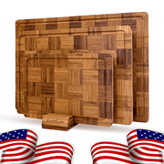 SliceElite Bamboo Cutting Board Set 3 Piece, Wood Chopping Boards with Juice Groove & Handles, Thick Kitchen Cutting Boards for Meat Vegetables, Large Medium Small, Natural