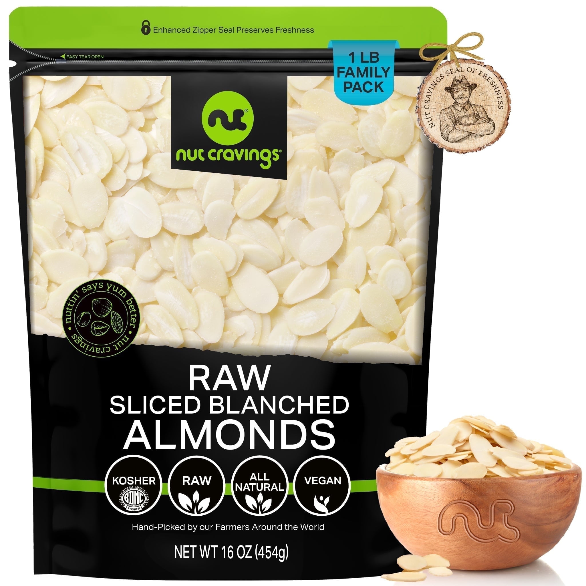 Nut Cravings Sliced Almonds, Raw, Blanched (16oz - 1 lbs)