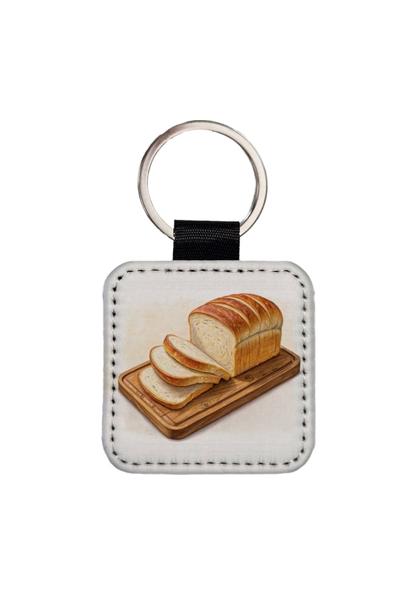 Sliced Bread Best Thing Since Faux Leather Square Keychain