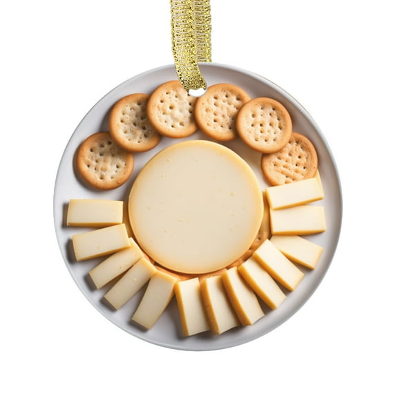 Sliced Cheese and Crackers Snack Comfort Food Double Sided Ceramic Foodie Novelty Holiday Christmas Xmas Tree Ornament Gift Accessory (Flat Printed Design, NOT 3D)