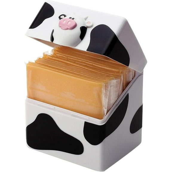 Sliced Cheese Storage Container with Flip Top, BPA-Free Fridge Organizer Box, Cute Cow Design Cheese Holder Keeps Cheese Fresh & Easily Accessible