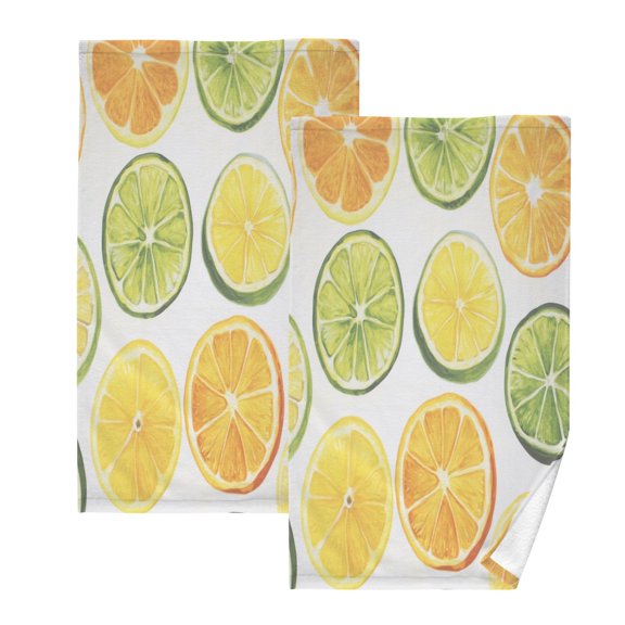 Sliced Citrus Fruits Pattern Set of 2 Pure Cotton Towels, 16'' x 28'', Highly Absorbent and Soft