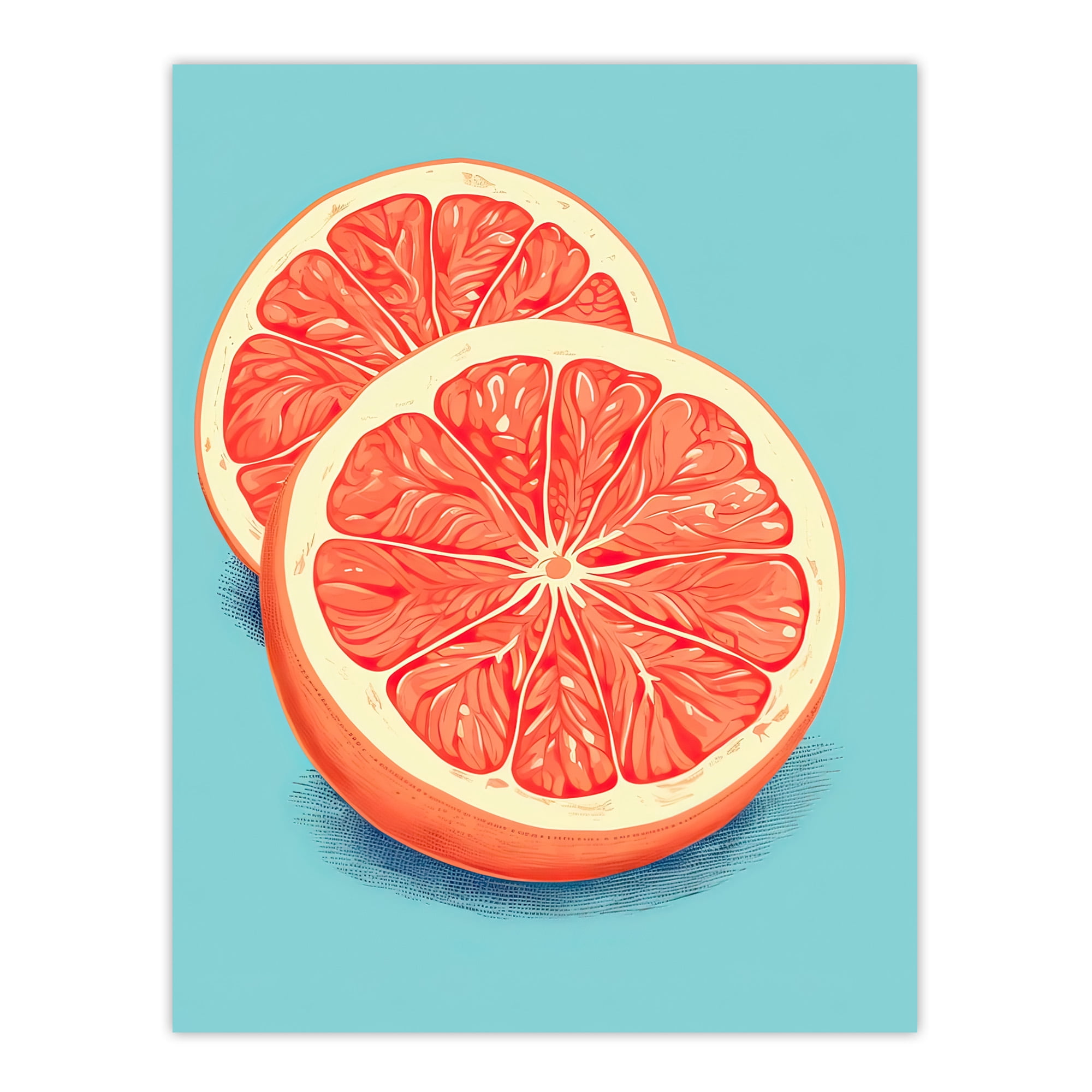 Sliced Grapefruit Duotone Painting Vibrant Blue Orange Kitchen